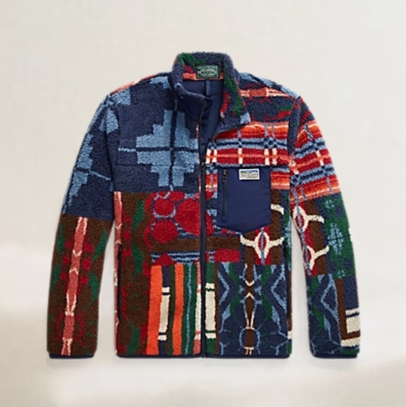 Polo Country Ralph Lauren Patchwork Pile Fleece Jacket L Western - Picture 2 of 6